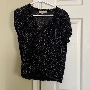 loft silky dress top size large with black poka dots